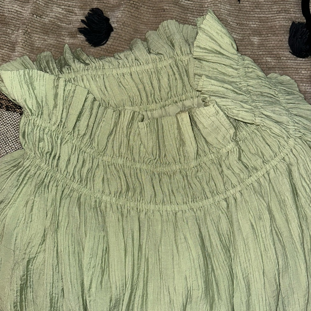 Sage green crinkle off the shoulder dress - Picture 7 of 8